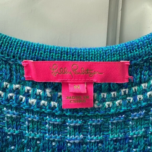 Lilly Beckington Sweater Dress Blue Grotto Metallic Tweed EUC Medium - Picture 2 of 6